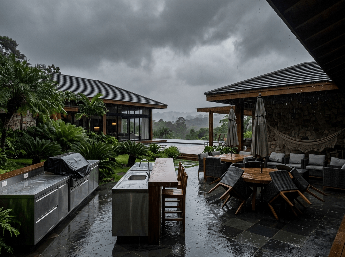 Área externa de alto padrão com pérgola